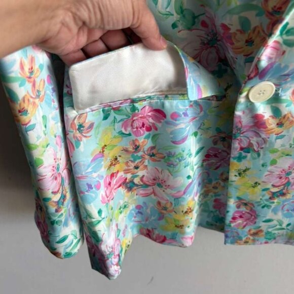 Zara Women Bloggers Favorite Floral Satin Double Breasted Blazer Multicolor Sz L - Picture 9 of 12